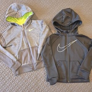Nike Kids Gray With Neon Accents, and Dark Gray Full Zip Hoodie Bundle, Boys 4